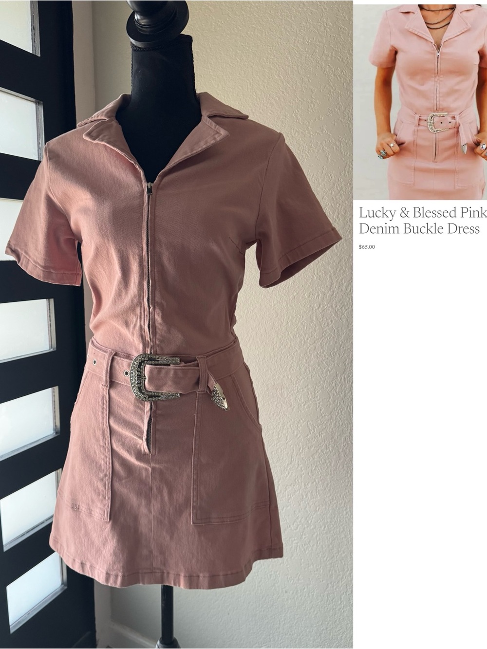 NWT Lucky & Blessed Pink Denim Buckle Belt